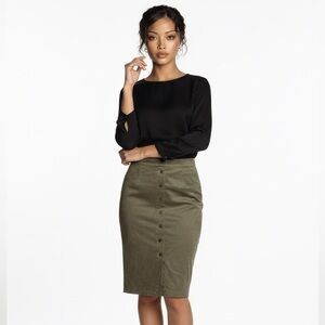 GUESS VTG 90’s taupe| Olive Faux Suede Button-Front Midi Skirt – Small
